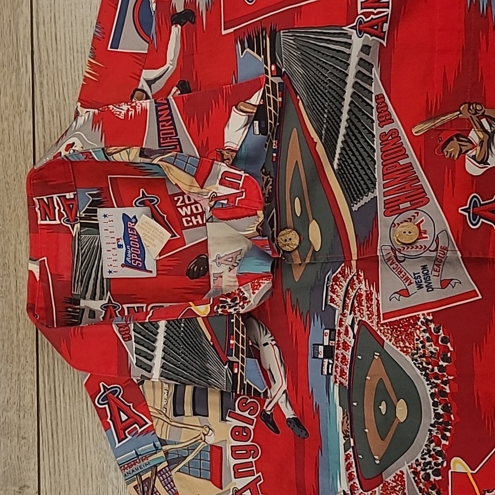 REYN SPOONER Anaheim Angels MLB Cotton XL Hawaiian Button Up Mens Shirt VTG Y2K